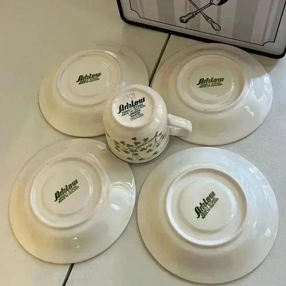 Vintage Arklow Ireland Honey Stone Limerick 8147 Mug Cup klever leaf 4 saucers - Picture 2 of 3
